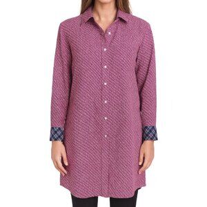 Pink Cotton Tunic Shirt | Medium | Long Button-Up with Plaid Cuffs